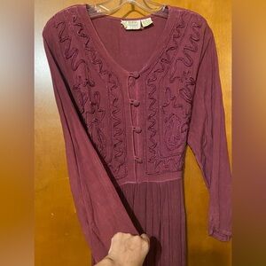 Boho Vintage Burgundy Maxi Dress - 36 inch length from waist to hem. 80s vintage